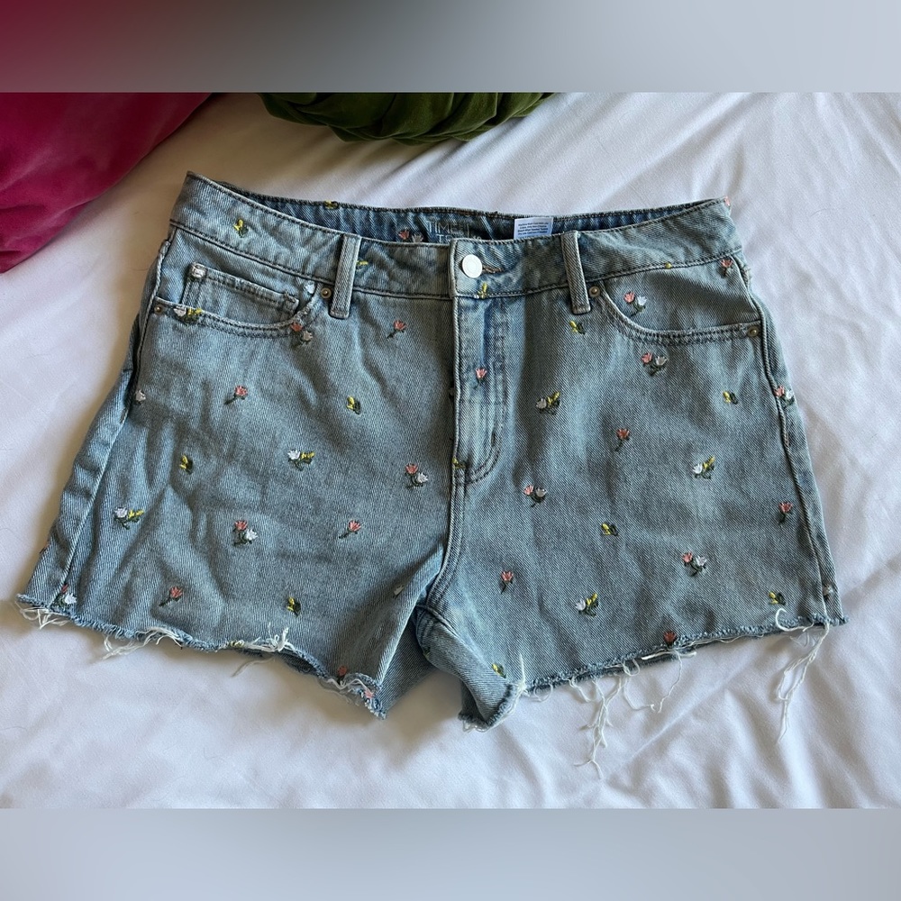 Time and Tru Embroidered Denim Shorts